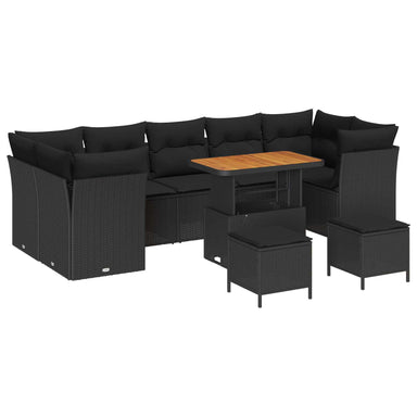 Tuin Sofa Set 10 st 7-Aantal zitplaatsen Zwart poly rattan