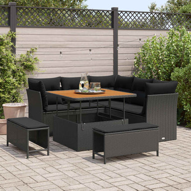 Tuin Sofa Set 8 st 5-Aantal zitplaatsen Zwart poly rattan