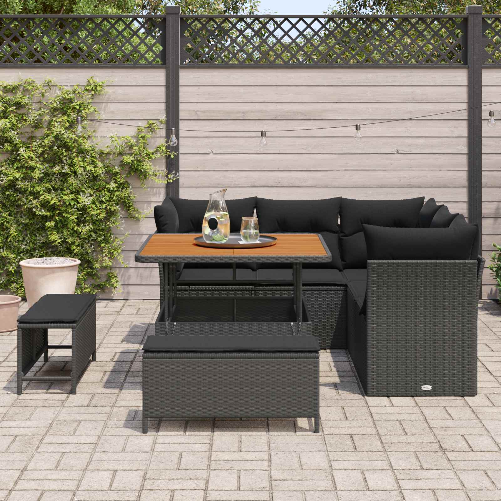 Tuin Sofa Set 8 st 5-Aantal zitplaatsen Zwart poly rattan