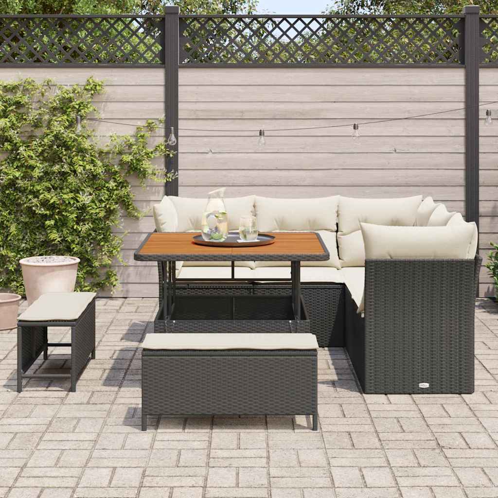 Tuin Sofa Set 8 st 5-Aantal zitplaatsen Zwart en Crème
