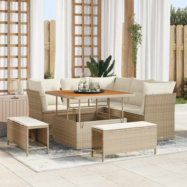 Tuin Sofa Set met kussen met opslag 8 pcs beige en crèmekleurig
