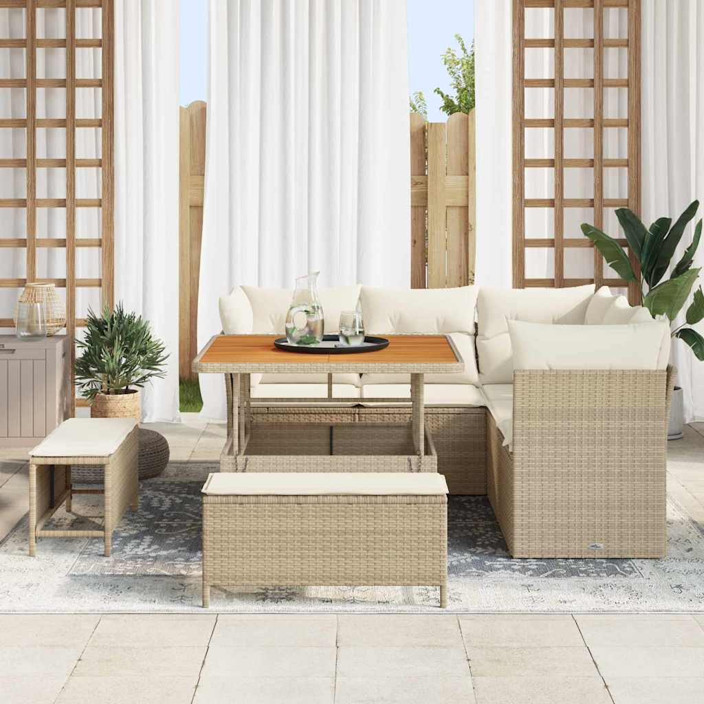 Tuin Sofa Set met kussen met opslag 8 pcs beige en crèmekleurig