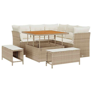 Tuin Sofa Set met kussen met opslag 8 pcs beige en crèmekleurig