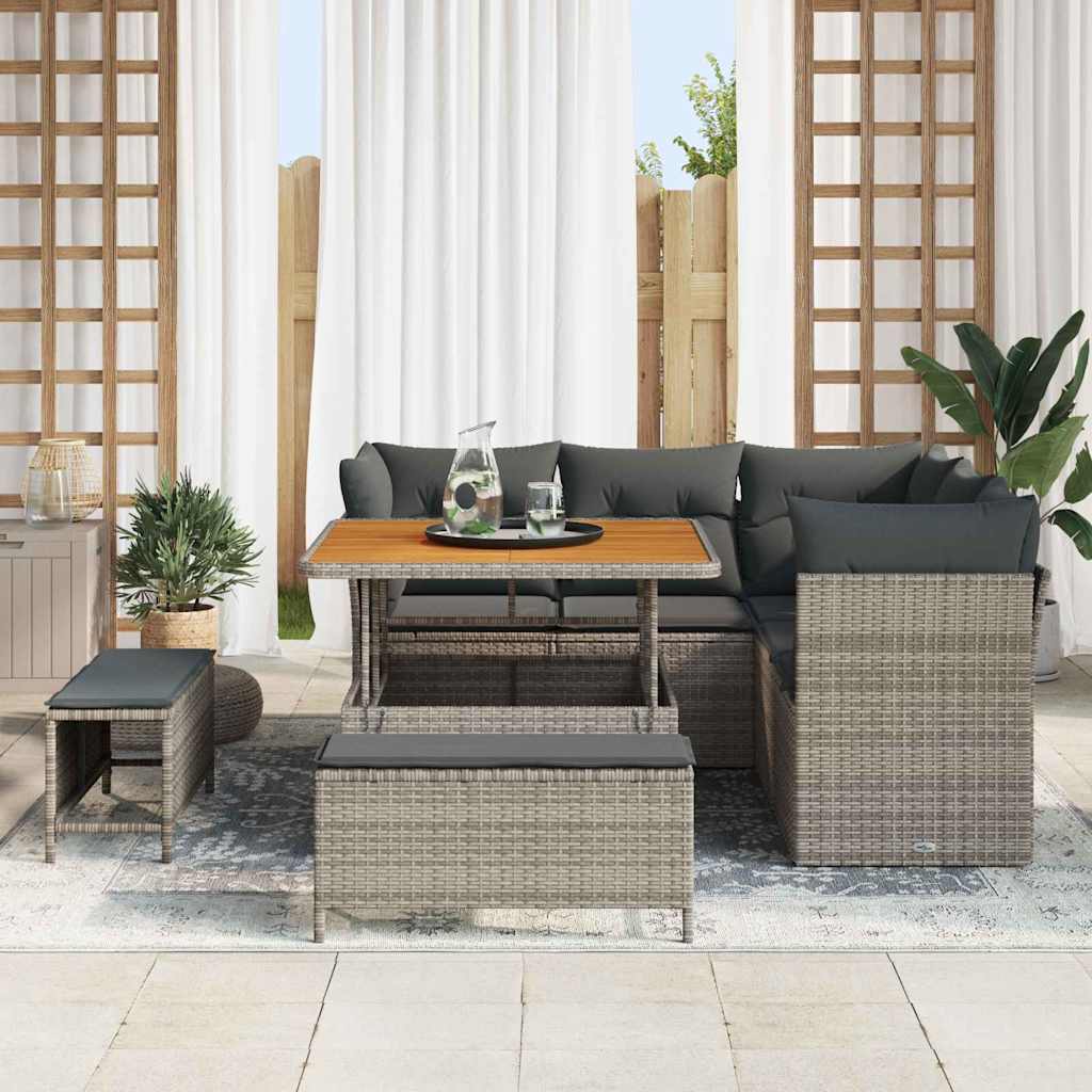 Tuin Sofa Set 8 st 5-Aantal zitplaatsen Grijs poly rattan