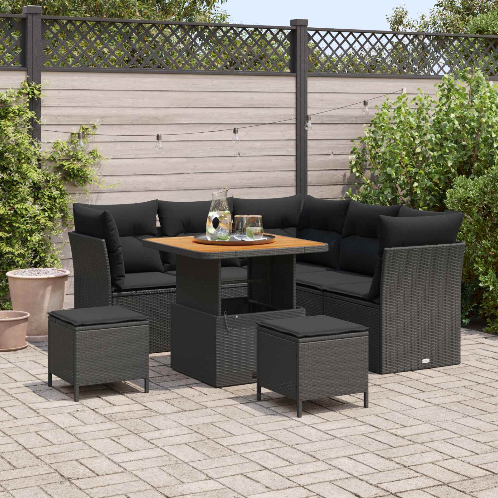 Tuin Sofa Set 8 st 5-Aantal zitplaatsen Zwart poly rattan