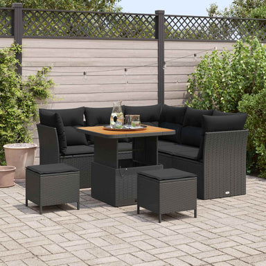 Tuin Sofa Set 8 st 5-Aantal zitplaatsen Zwart poly rattan