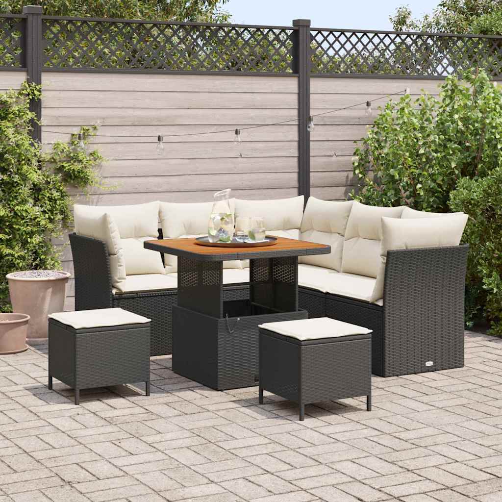 Tuin Sofa Set 8 st 5-Aantal zitplaatsen Zwart en Crème