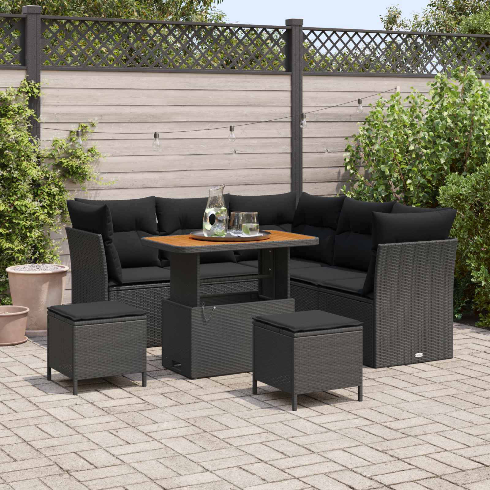 Tuin Sofa Set 8 st 5-Aantal zitplaatsen Zwart poly rattan