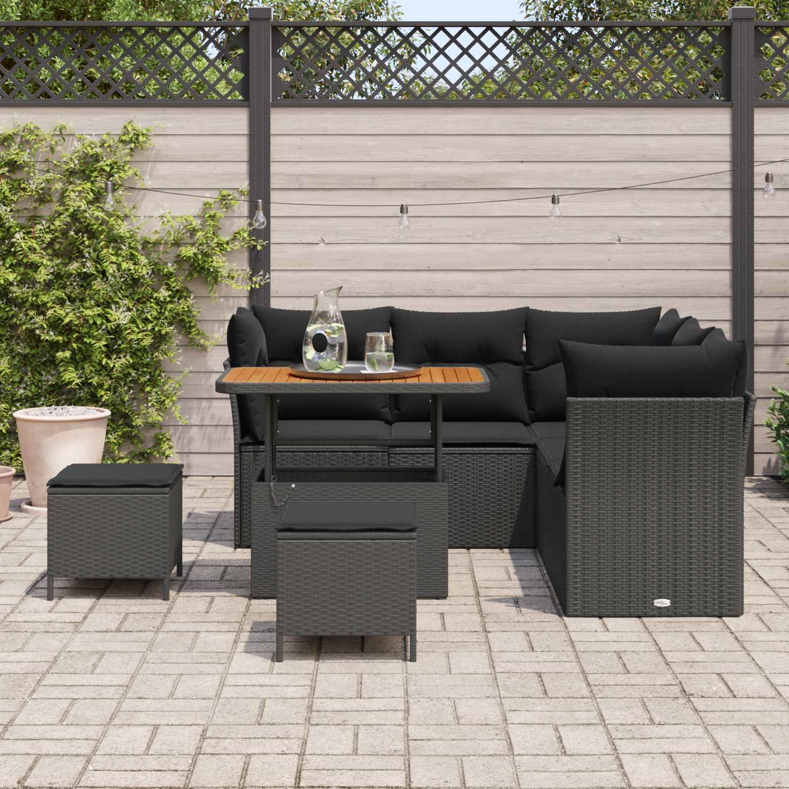 Tuin Sofa Set 8 st 5-Aantal zitplaatsen Zwart poly rattan