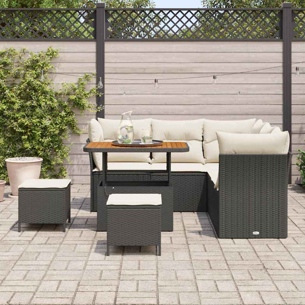 Tuin Sofa Set 8 st 5-Aantal zitplaatsen Zwart en Crème