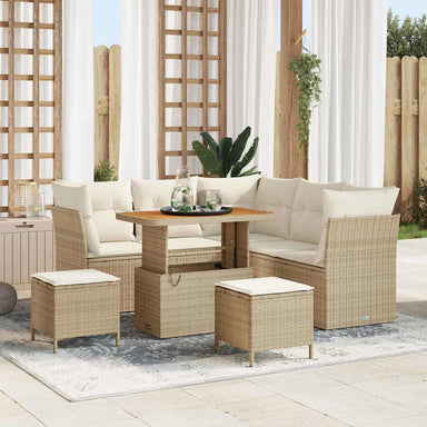 Tuin Sofa Set met kussen met opslag 8 pcs beige en crèmekleurig