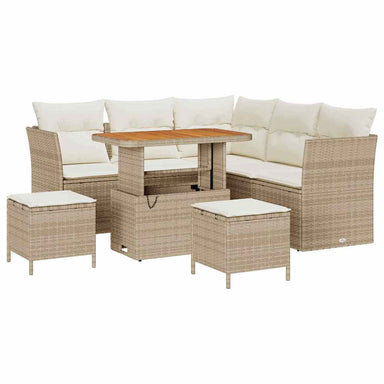 Tuin Sofa Set met kussen met opslag 8 pcs beige en crèmekleurig