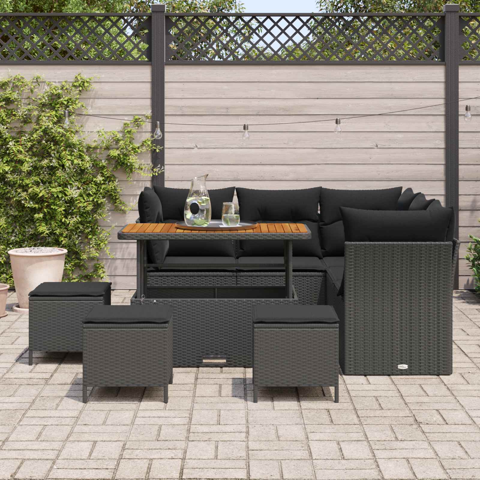 Tuin Sofa Set 9 st 5-Aantal zitplaatsen Zwart poly rattan