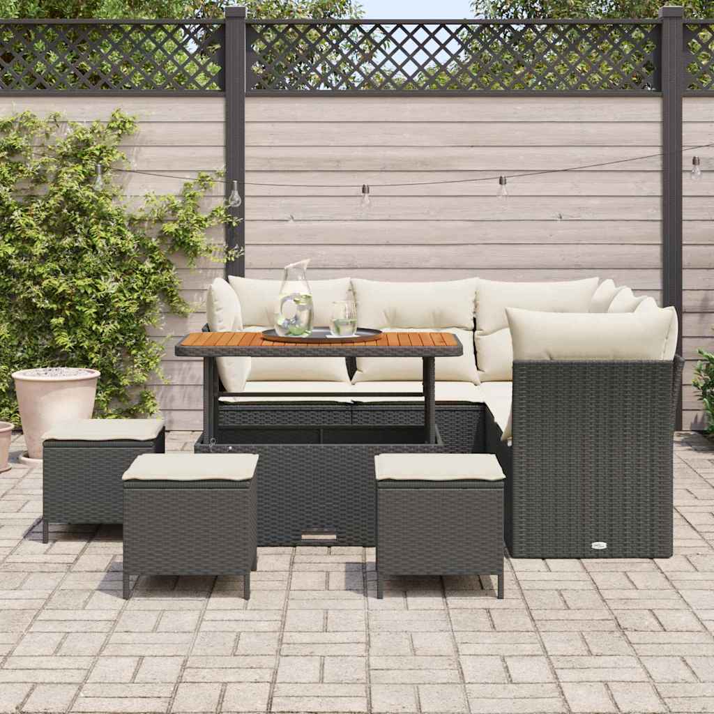 Tuin Sofa Set 9 st 5-Aantal zitplaatsen Zwart en Crème