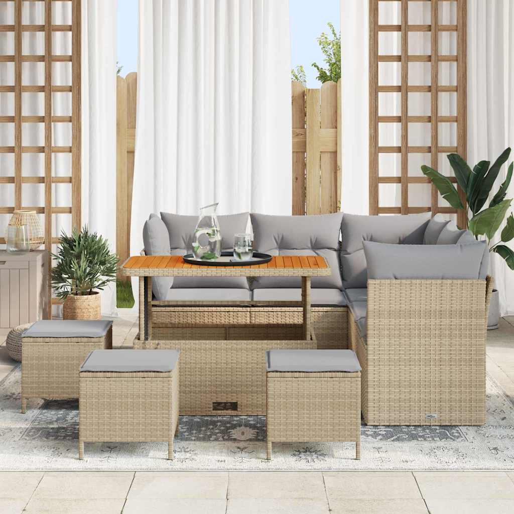 Tuin Sofa Set 9 st 5-Aantal zitplaatsen Beige en Licht Grijs