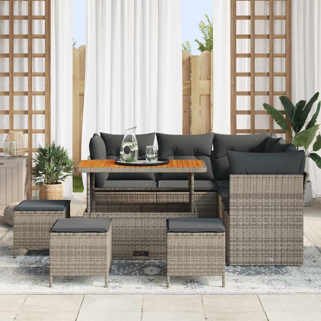 Tuin Sofa Set 9 st 5-Aantal zitplaatsen Grijs poly rattan
