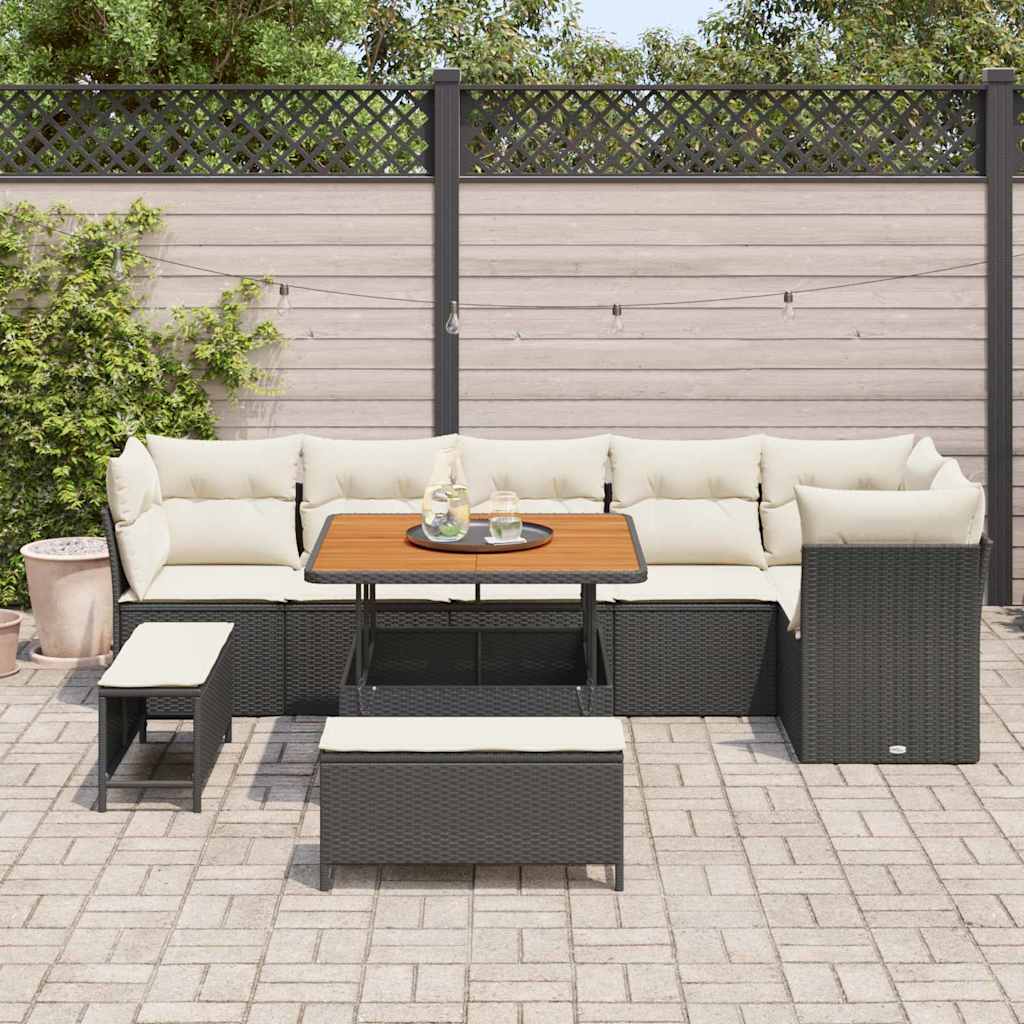 Tuin Sofa Set 9 st 6-Aantal zitplaatsen Zwart en crème