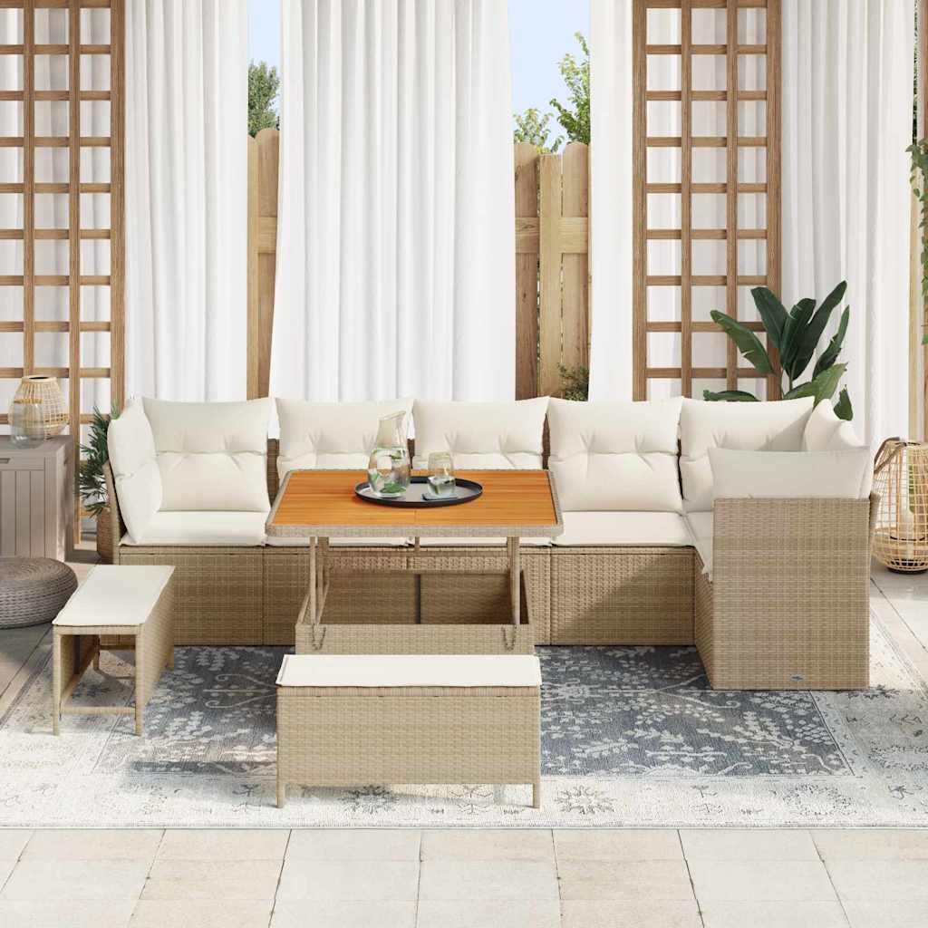 Tuin Sofa Set 9 st 6-Aantal zitplaatsen beige en crèmekleurig