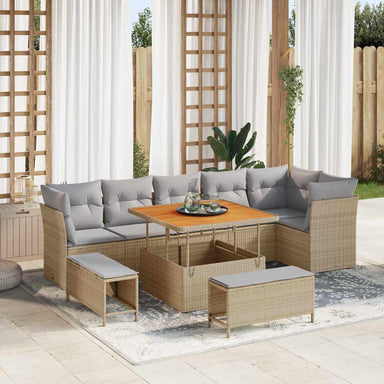 Tuin Sofa Set 9 st 6-Aantal zitplaatsen beige en lichtgrijs