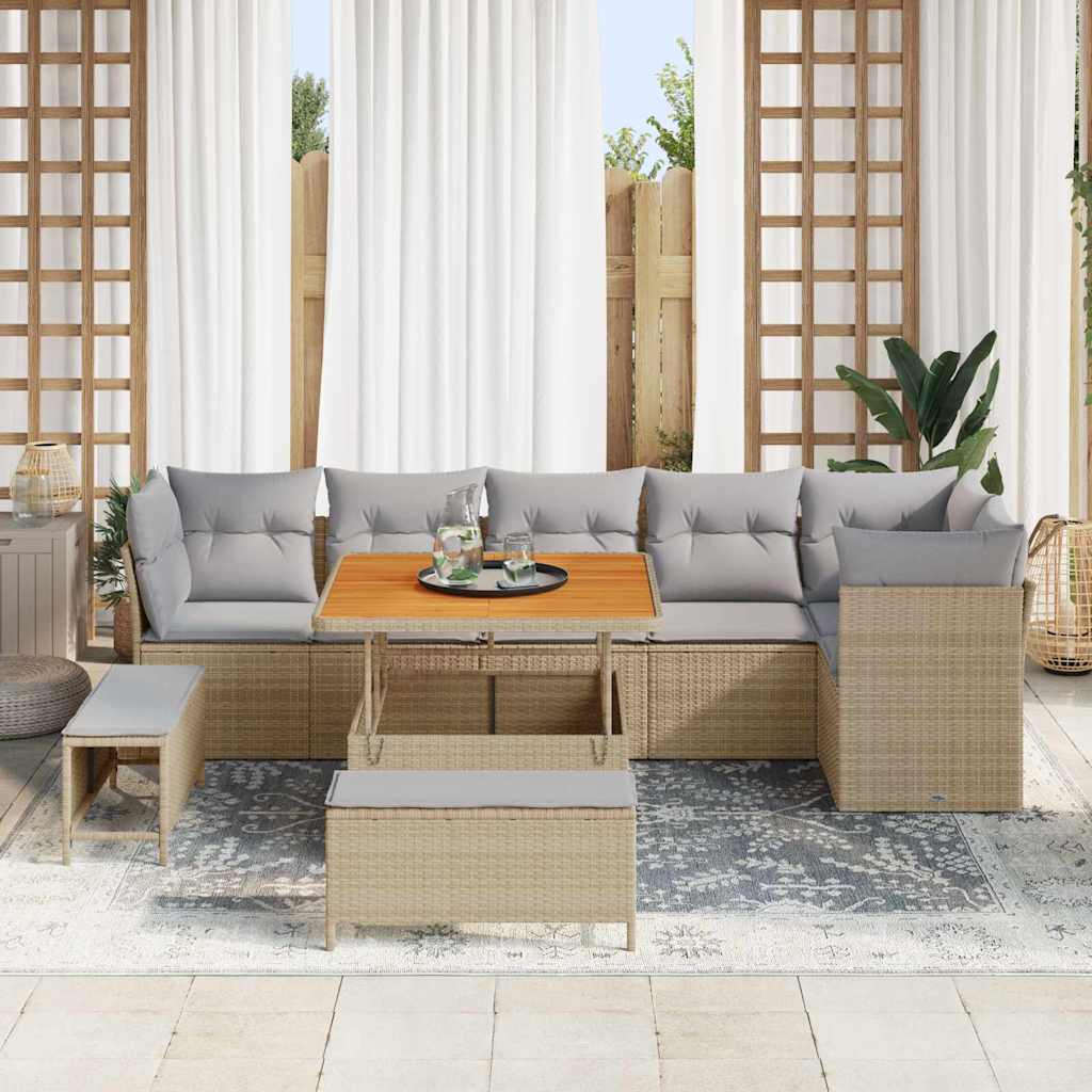 Tuin Sofa Set 9 st 6-Aantal zitplaatsen beige en lichtgrijs