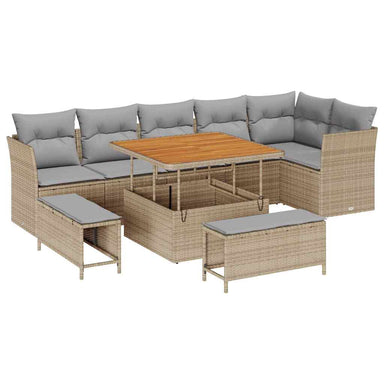 Tuin Sofa Set 9 st 6-Aantal zitplaatsen beige en lichtgrijs