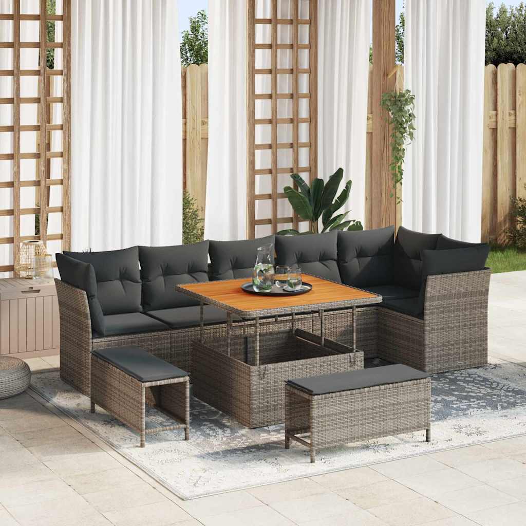 Tuin Sofa Set 9 st 6-Aantal zitplaatsen Grijs