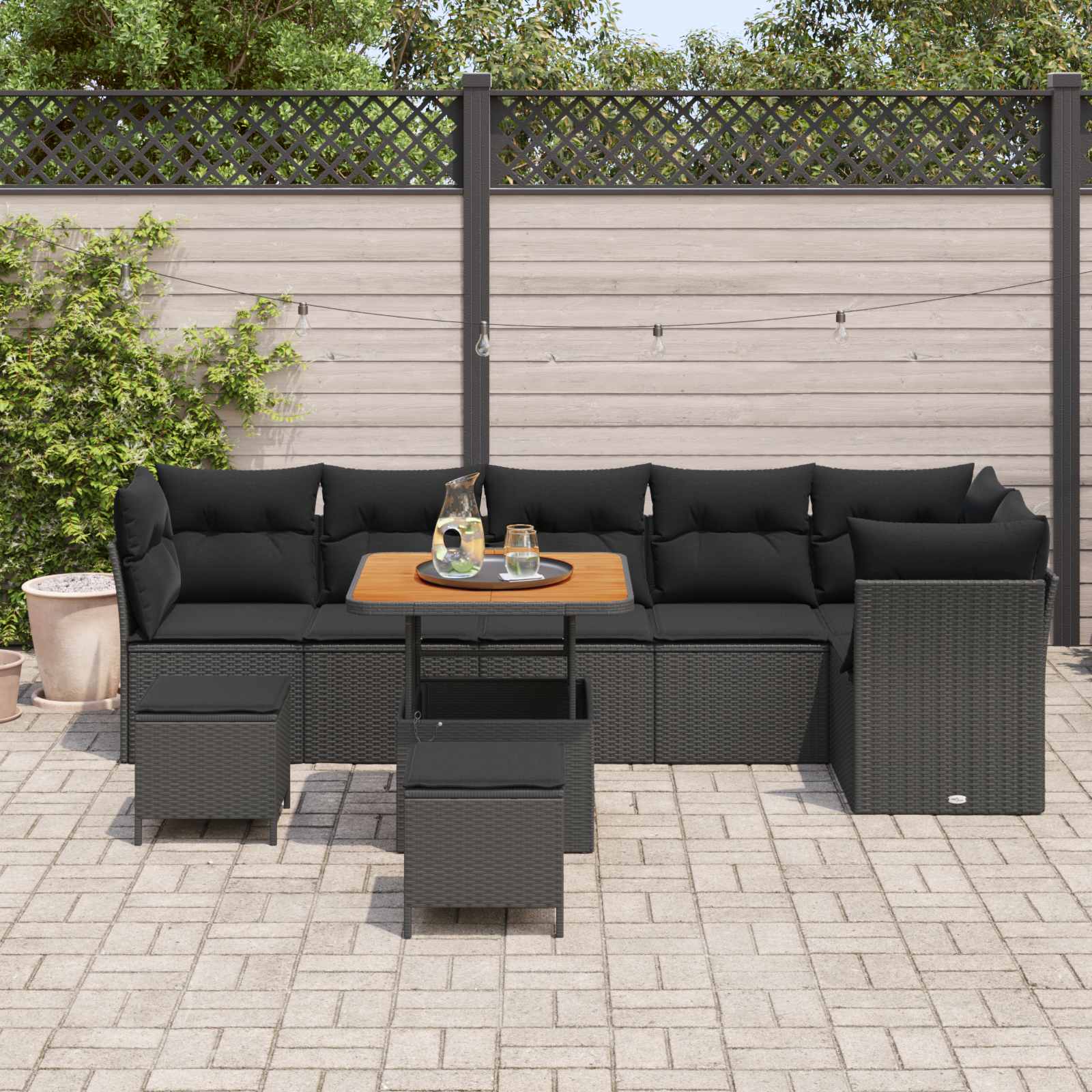 Tuin Sofa Set 9 st 6-Aantal zitplaatsen Zwart
