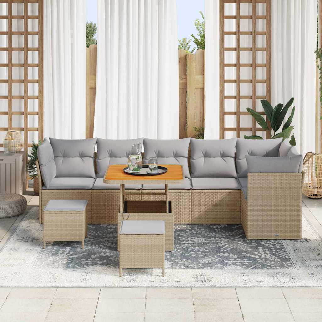 Tuin Sofa Set 9 st 6-Aantal zitplaatsen Beige en Licht Grijs