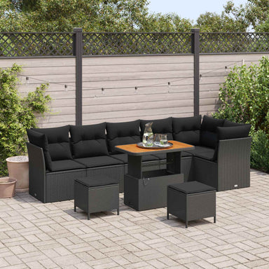 Tuin Sofa Set 9 st 6-Aantal zitplaatsen Zwart