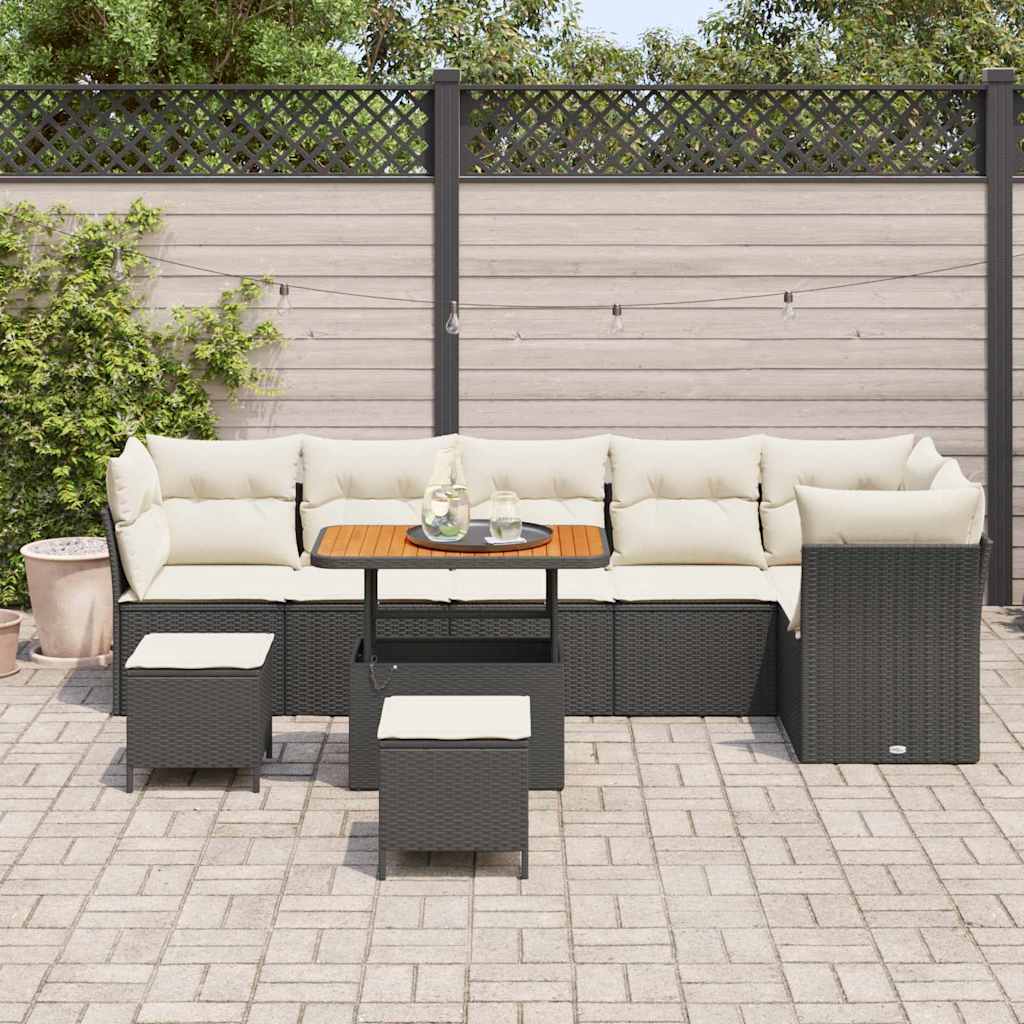 Tuin Sofa Set 9 st 6-Aantal zitplaatsen Zwart en crème