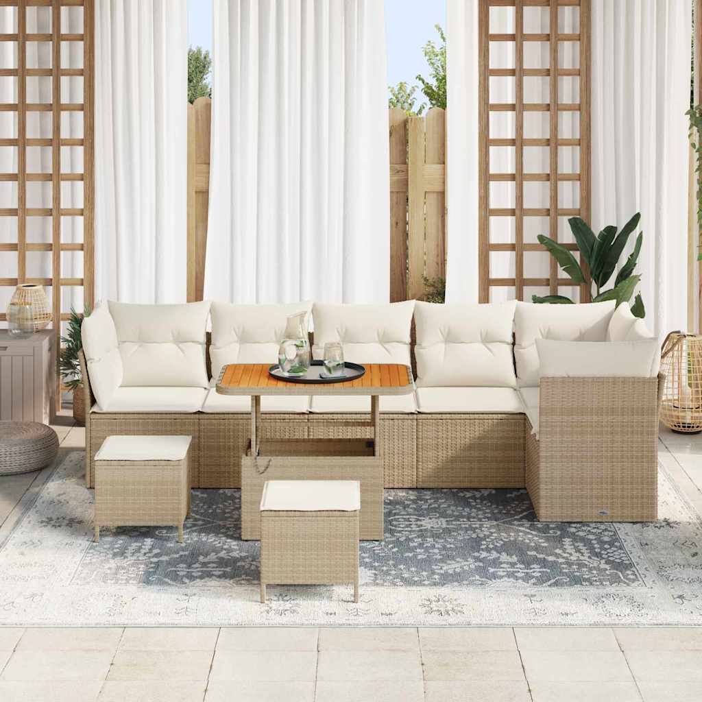Tuin Sofa Set 9 st 6-Aantal zitplaatsen beige en crèmekleurig