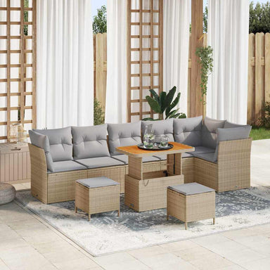 Tuin Sofa Set 9 st 6-Aantal zitplaatsen beige en lichtgrijs