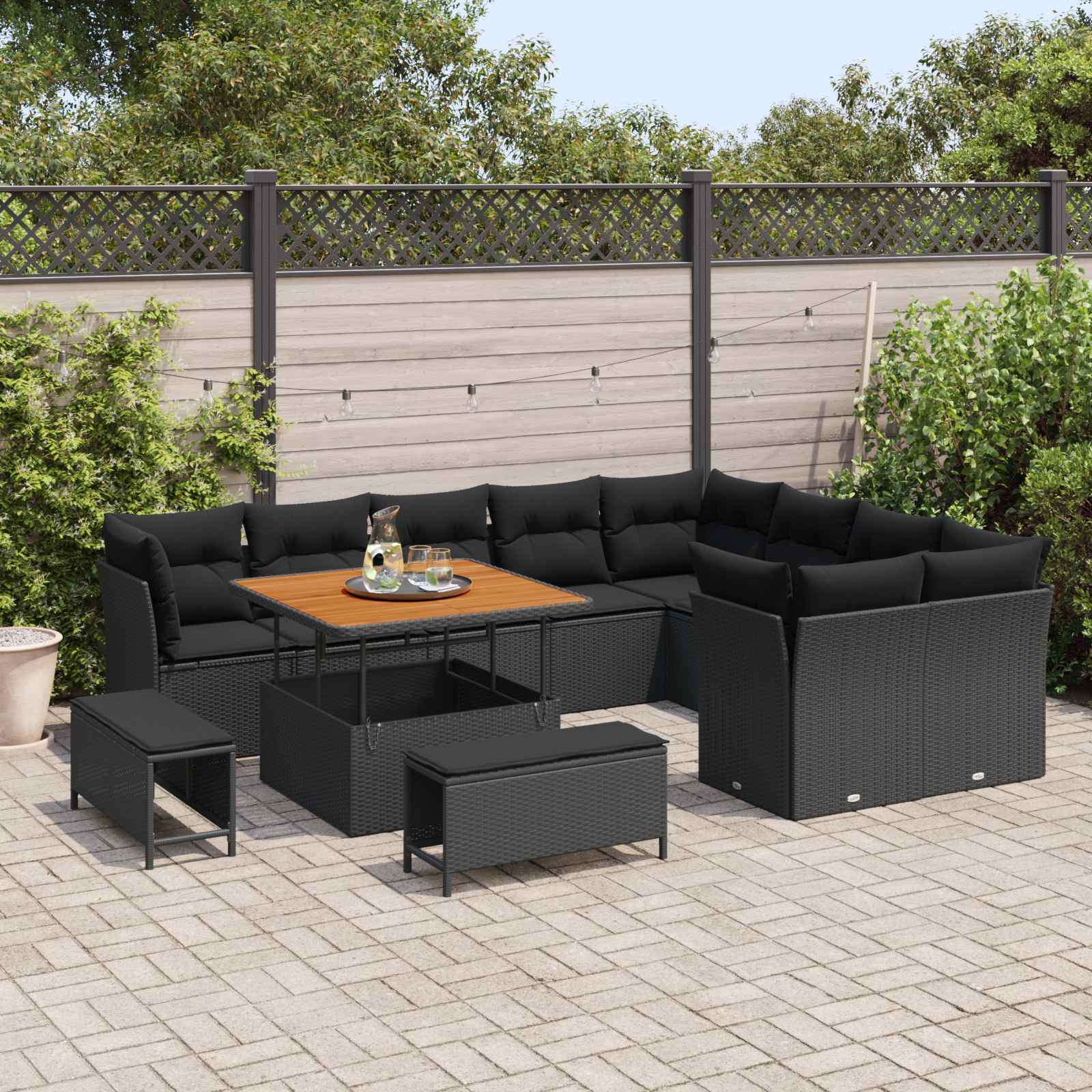 Tuin Sofa Set 12 st 9-Aantal zitplaatsen Zwart poly rattan
