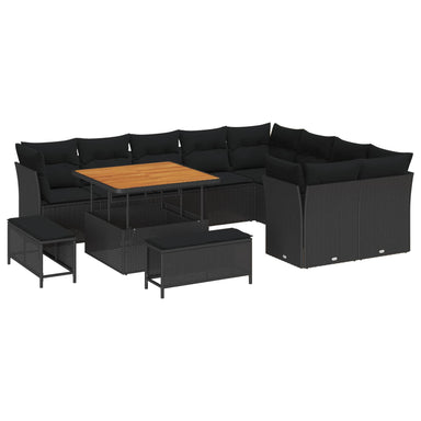 Tuin Sofa Set 12 st 9-Aantal zitplaatsen Zwart poly rattan