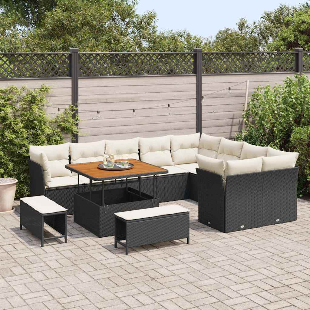 Tuin Sofa Set 12 st 9-Aantal zitplaatsen Zwart en Crème