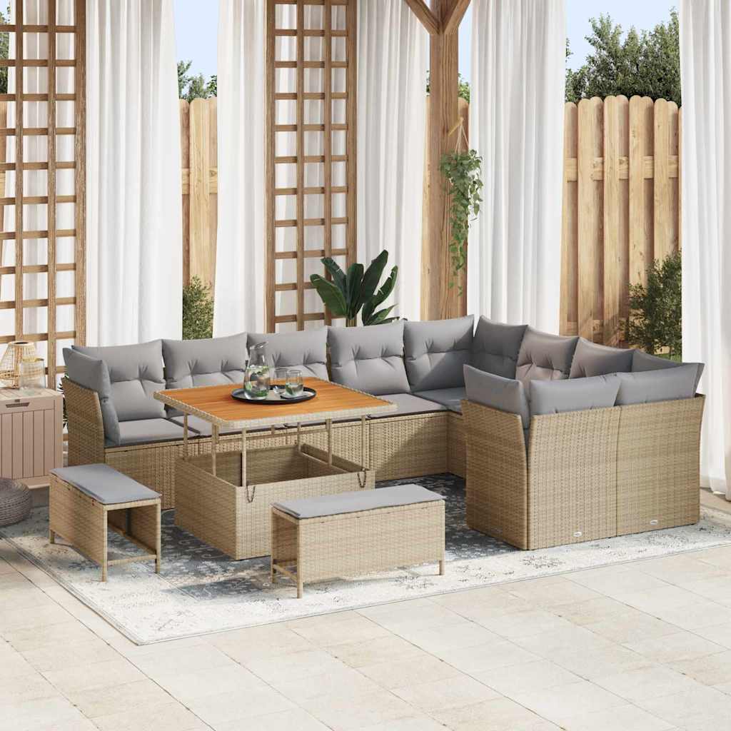 Tuin Sofa Set 12 st 9-Aantal zitplaatsen Beige en Licht Grijs