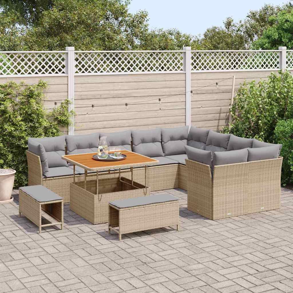 Tuin Sofa Set 12 st 9-Aantal zitplaatsen Beige en Licht Grijs