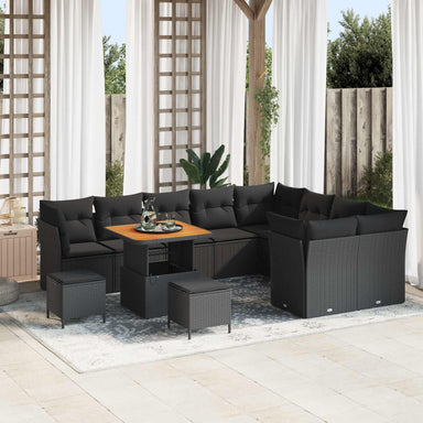 Tuin Sofa Set 12 st 9-Aantal zitplaatsen Zwart poly rattan