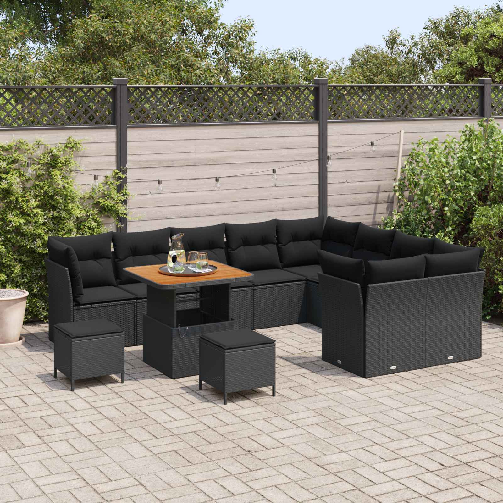 Tuin Sofa Set 12 st 9-Aantal zitplaatsen Zwart poly rattan