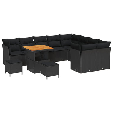 Tuin Sofa Set 12 st 9-Aantal zitplaatsen Zwart poly rattan
