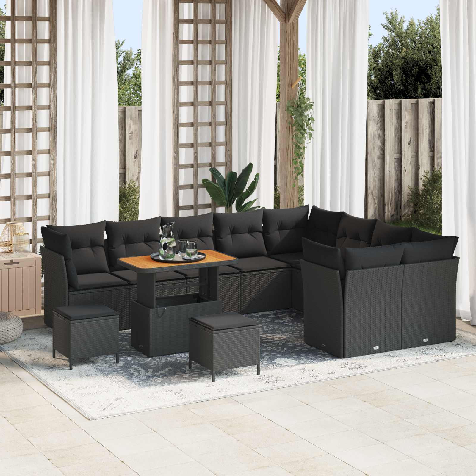Tuin Sofa Set 12 st 9-Aantal zitplaatsen Zwart poly rattan