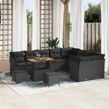 Tuin Sofa Set 12 st 9-Aantal zitplaatsen Zwart poly rattan