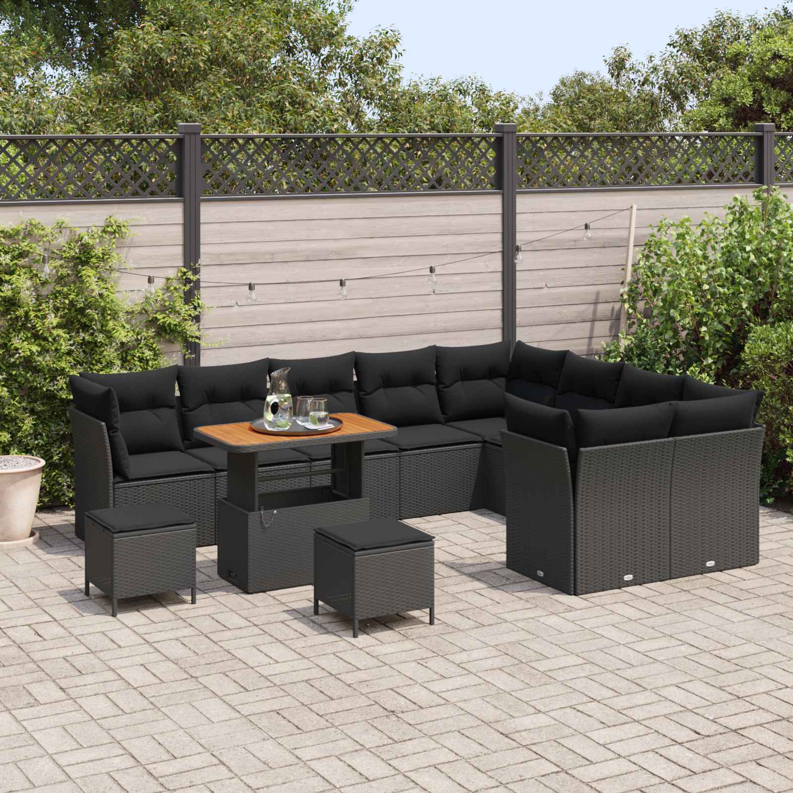 Tuin Sofa Set 12 st 9-Aantal zitplaatsen Zwart poly rattan