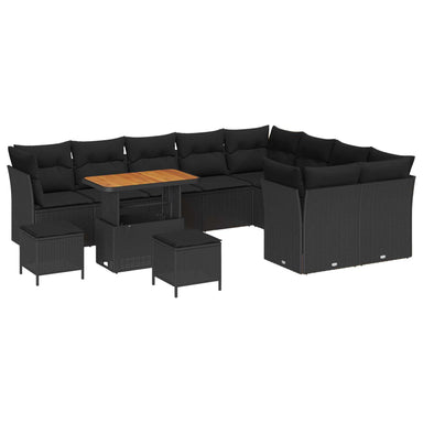 Tuin Sofa Set 12 st 9-Aantal zitplaatsen Zwart poly rattan