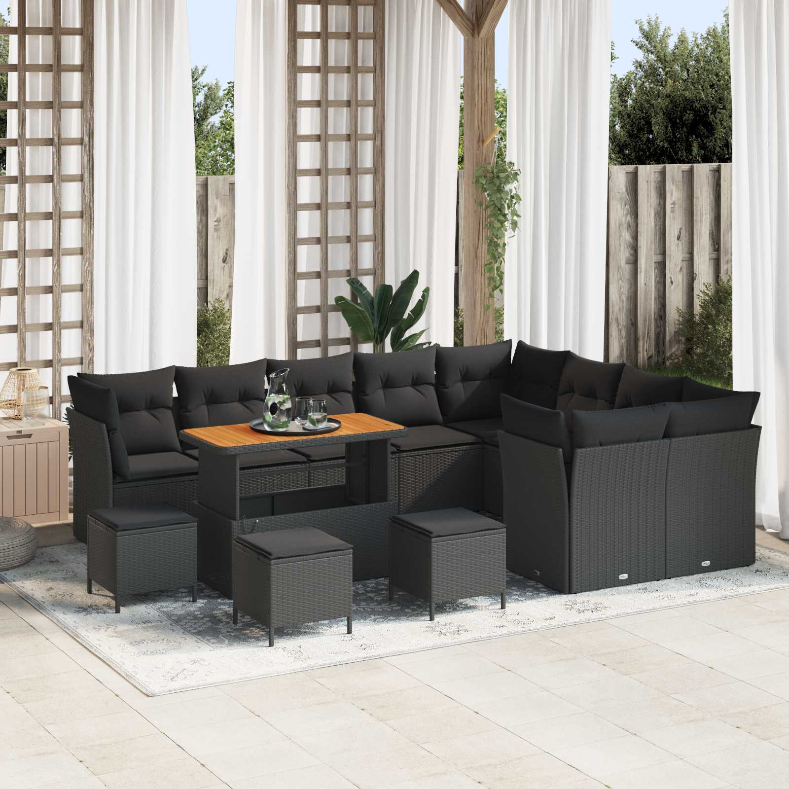 Tuin Sofa Set 13 st 9-Aantal zitplaatsen Zwart poly rattan