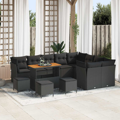 Tuin Sofa Set 13 st 9-Aantal zitplaatsen Zwart poly rattan