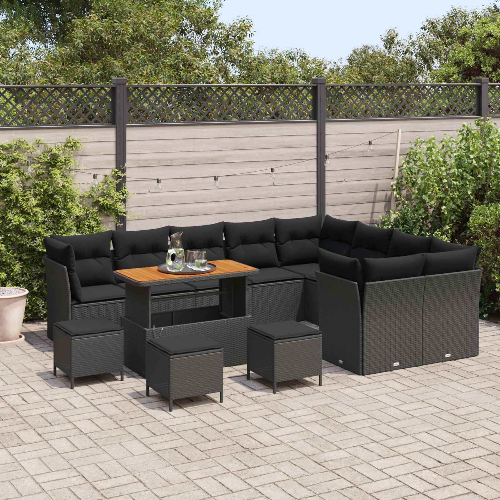 Tuin Sofa Set 13 st 9-Aantal zitplaatsen Zwart poly rattan