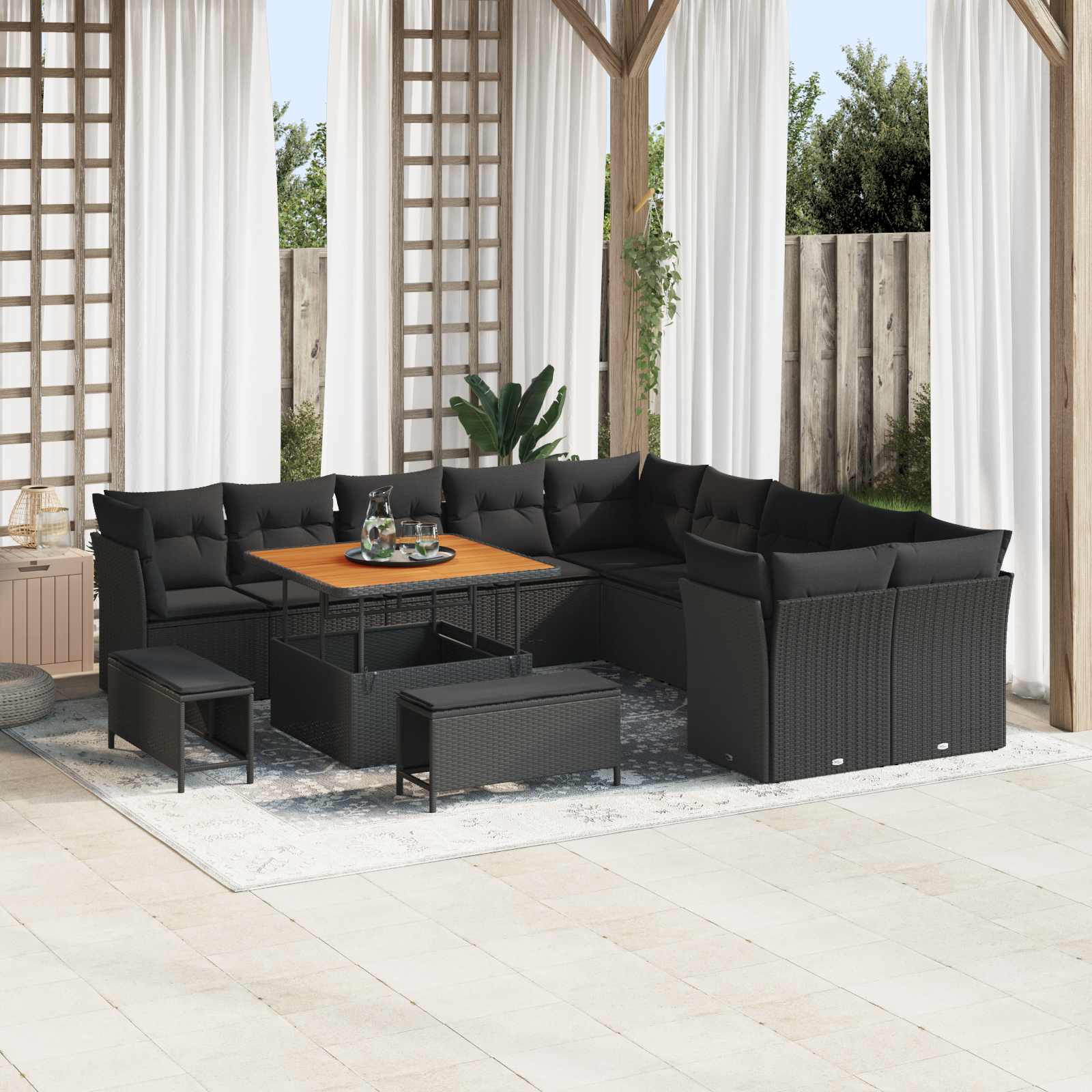 Tuin Sofa Set 13 st Zwart poly rattan