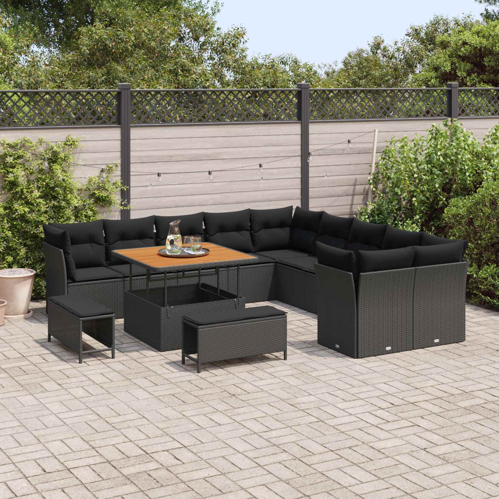 Tuin Sofa Set 13 st Zwart poly rattan