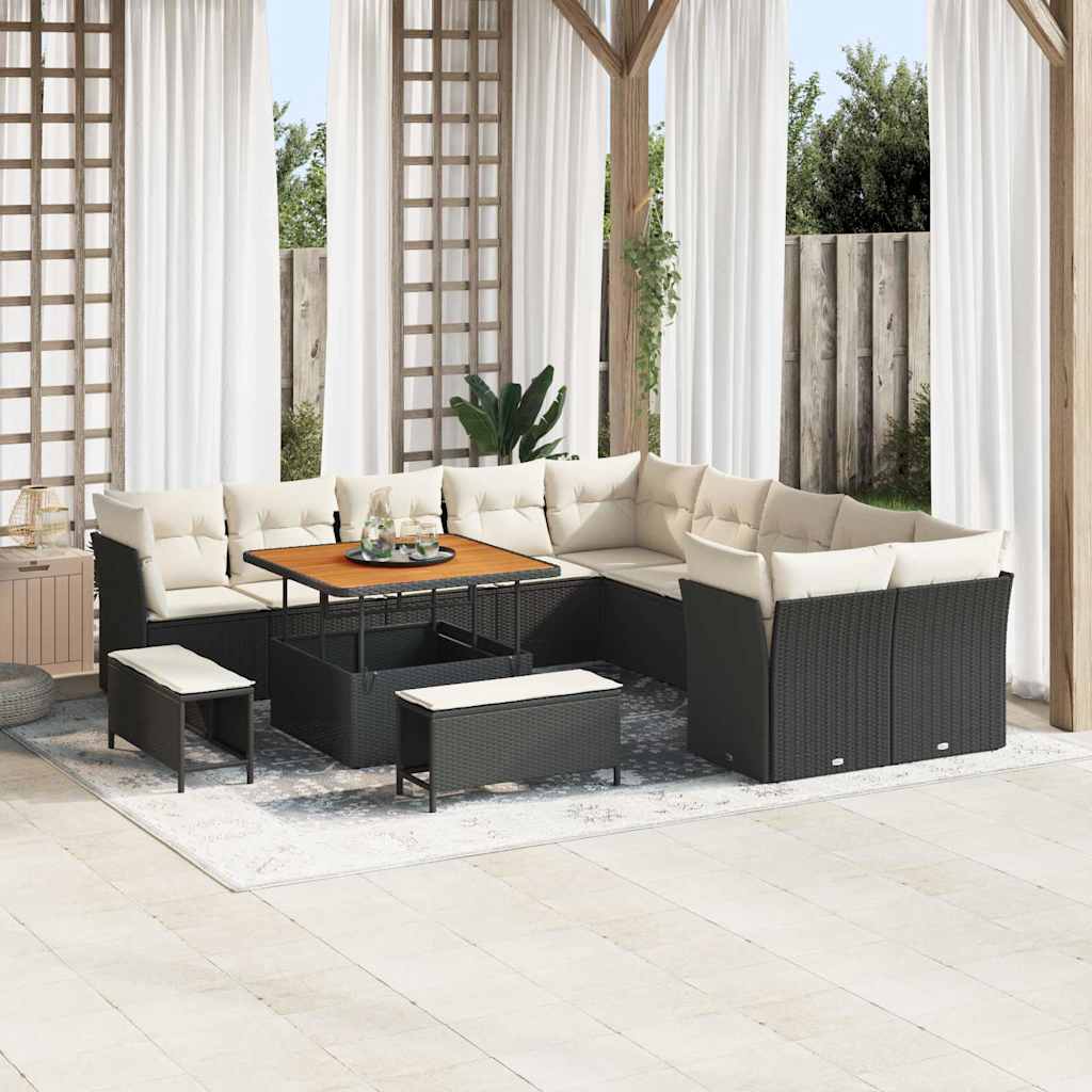 Tuin Sofa Set 13 st Zwart en Crème poly rattan